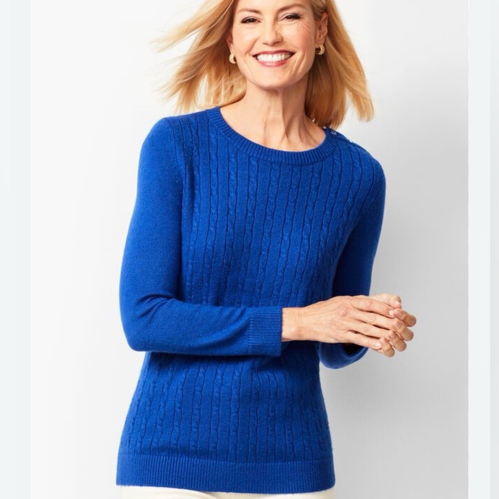 Talbots Royal Blue Cable Crewneck Sweater
